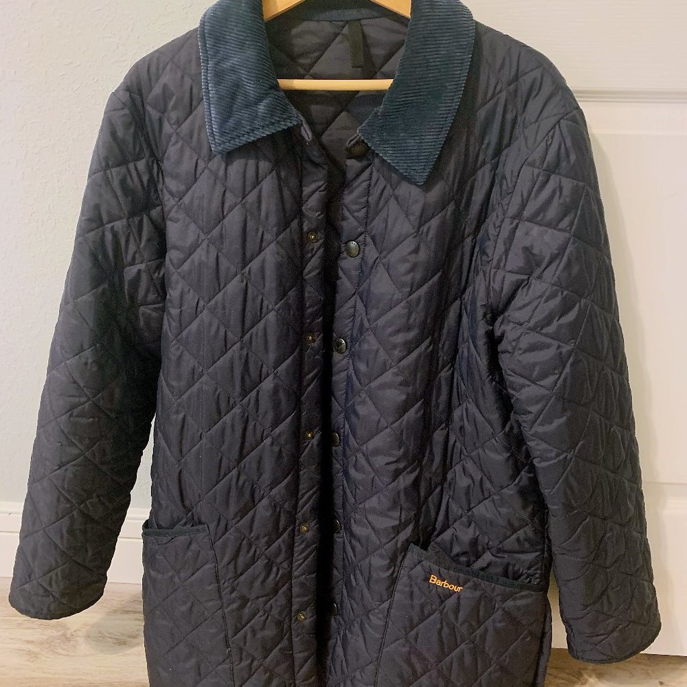 BARBOUR Liddesdale Navy Blue Quilted Jacket Corduroy Collar Men's Medium